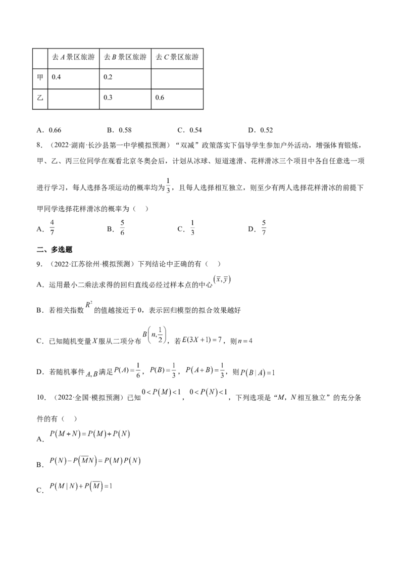 考向44事件的独立性与条件概率（重点）-备战2023年高考数学一轮复习考点微专题（全国通用）（学生版）_2.2025数学总复习_赠品通用版（老高考）复习资料_一轮复习