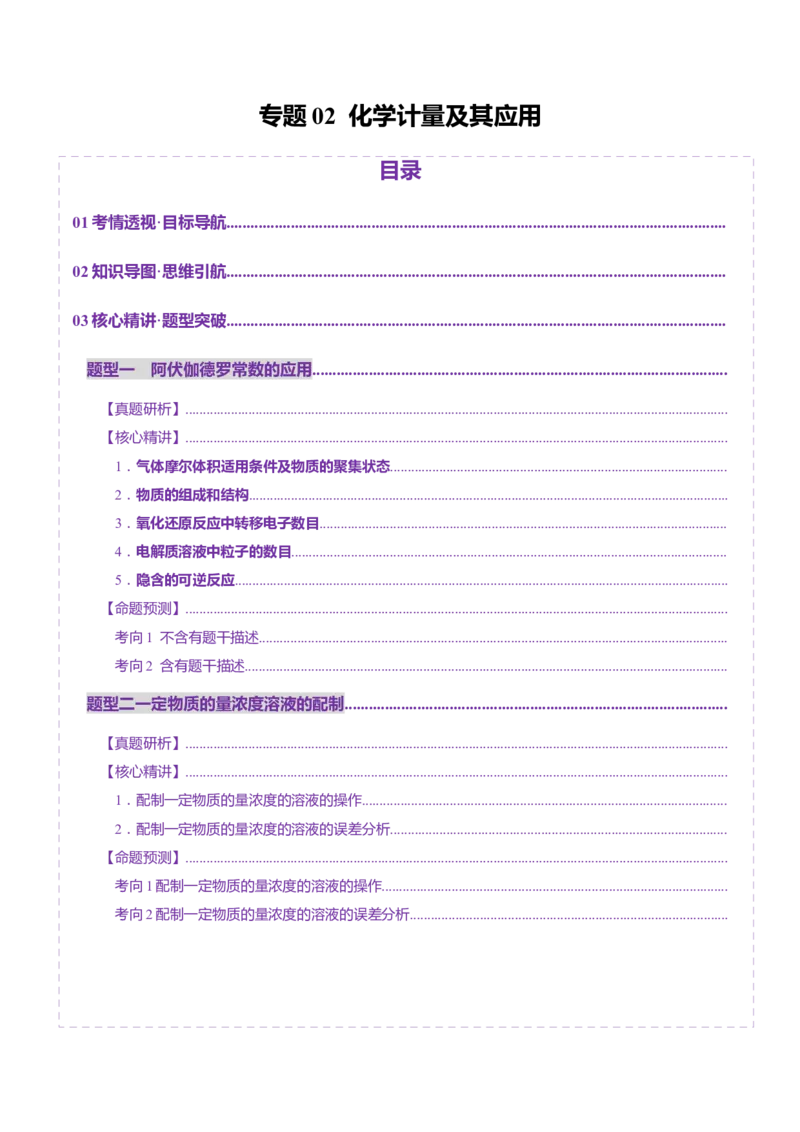 专题02化学计量及其应用（讲义）（解析版）_05高考化学_2025年新高考资料_二轮复习_上好课2025年高考化学二轮复习讲练测（新高考通用）3379109_主题一化学用语与基本概念
