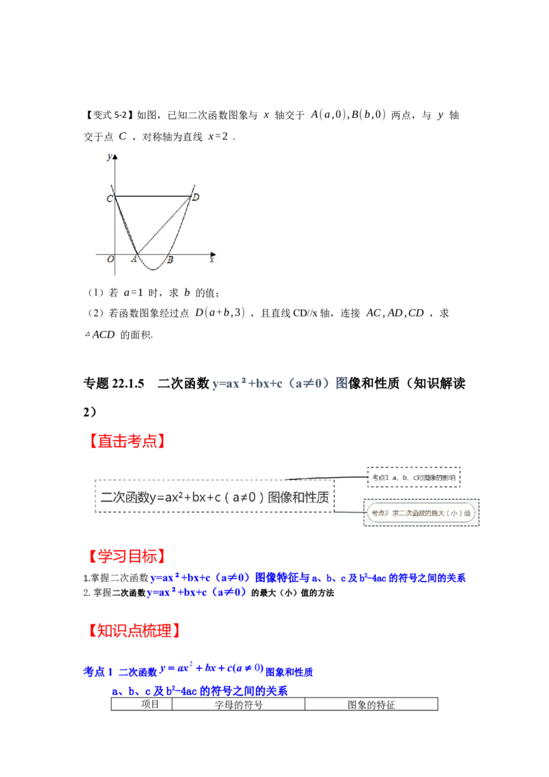专题22.1.5二次函数y=ax&sup2;+bx+c（a&ne;0）图像和性质（知识解读2）-2022-2023学年九年级数学上册《同步考点解读&bull;专题训练》（人教版）_初中数学人教版_9上-初中数学人教版_07专项讲练