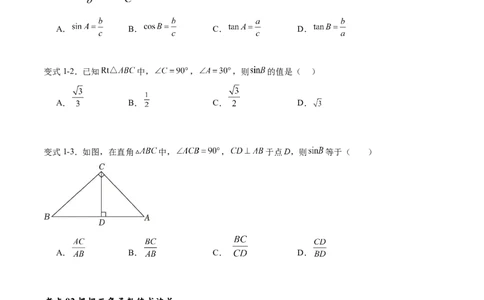 专题28.1锐角三角函数（九大考点）（原卷版）_初中数学人教版_9下-初中数学人教版_07专项讲练_2023-2024学年九年级数学下册考点剖析及精准练习（人教版）
