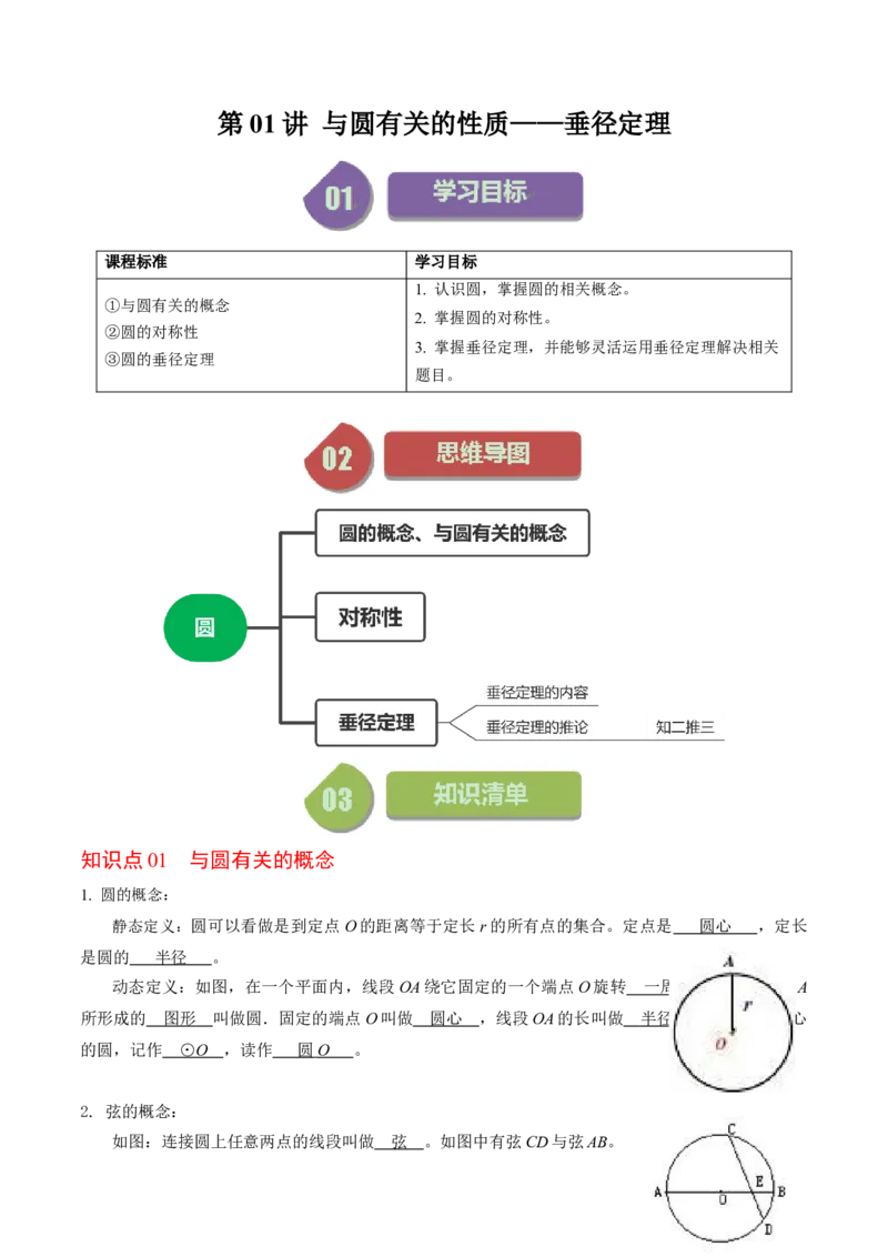 第01讲与圆有关的性质-垂径定理（教师版）_初中数学_九年级数学上册（人教版）_同步讲义-U18_2024版
