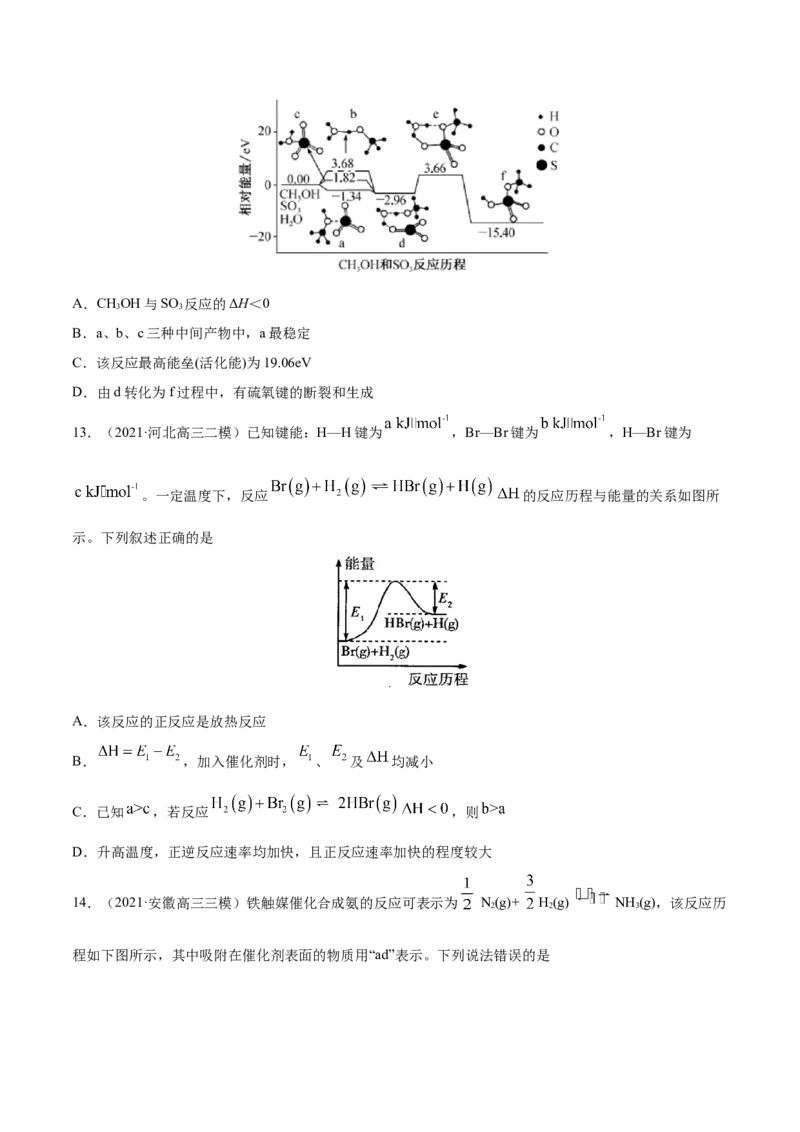 专题07化学反应中的能量变化-2021年高考真题和模拟题化学分项汇编（原卷版）_05高考化学_新高考复习资料_2022年新高考资料_2021年高考真题和模拟题化学分项汇编（全国通用）