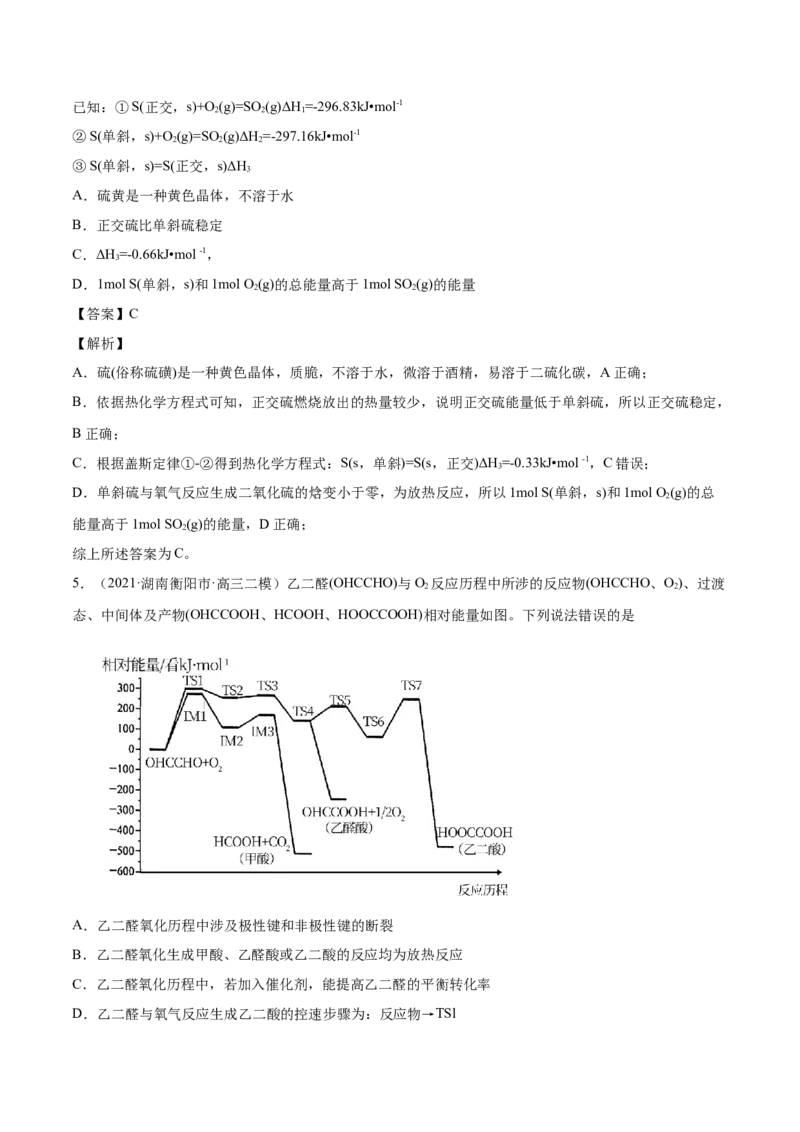 专题07化学反应中的能量变化-2021年高考真题和模拟题化学分项汇编（原卷版）_05高考化学_新高考复习资料_2022年新高考资料_2021年高考真题和模拟题化学分项汇编（全国通用）