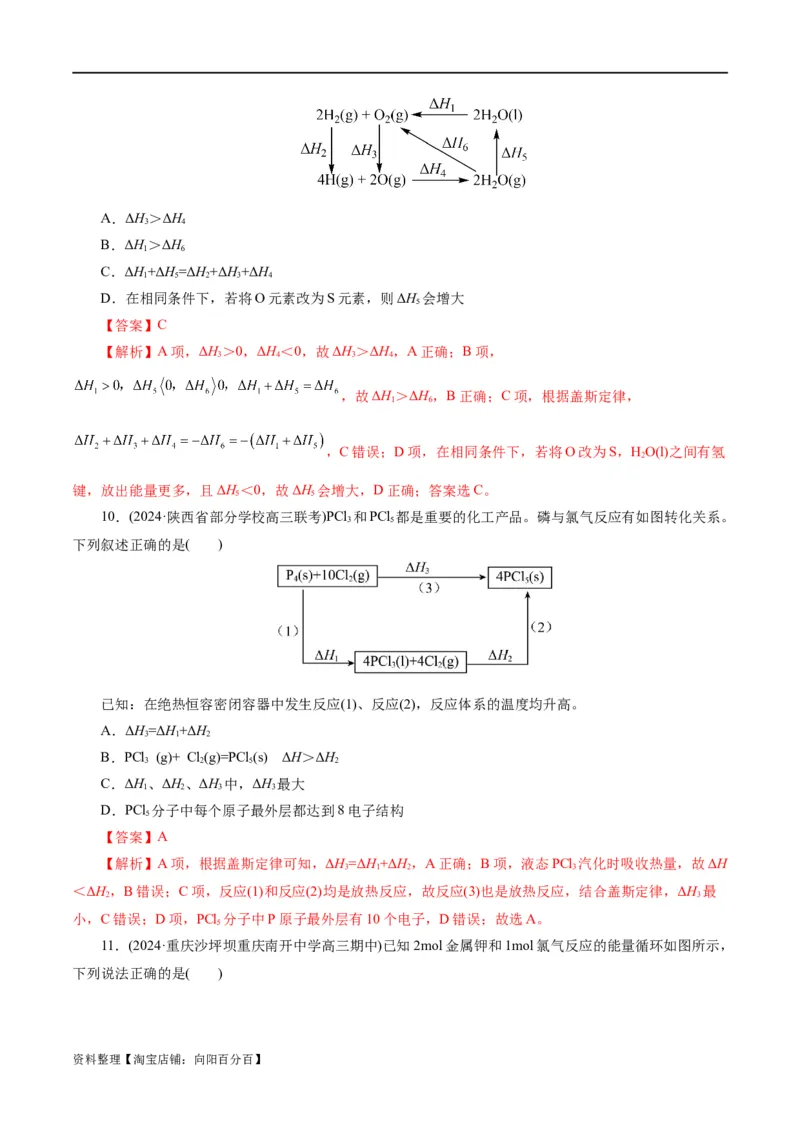 专题06化学反应与能量(练习)(解析版)_05高考化学_新高考复习资料_2024年新高考资料_二轮复习资料_2024年高考化学二轮复习讲练测（新教材新高考）_配套练习（原卷版+解析版）