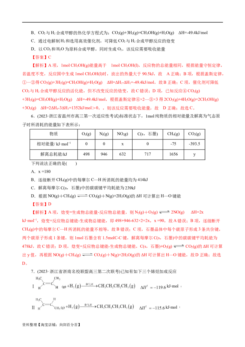 专题06化学反应与能量(练习)(解析版)_05高考化学_新高考复习资料_2024年新高考资料_二轮复习资料_2024年高考化学二轮复习讲练测（新教材新高考）_配套练习（原卷版+解析版）