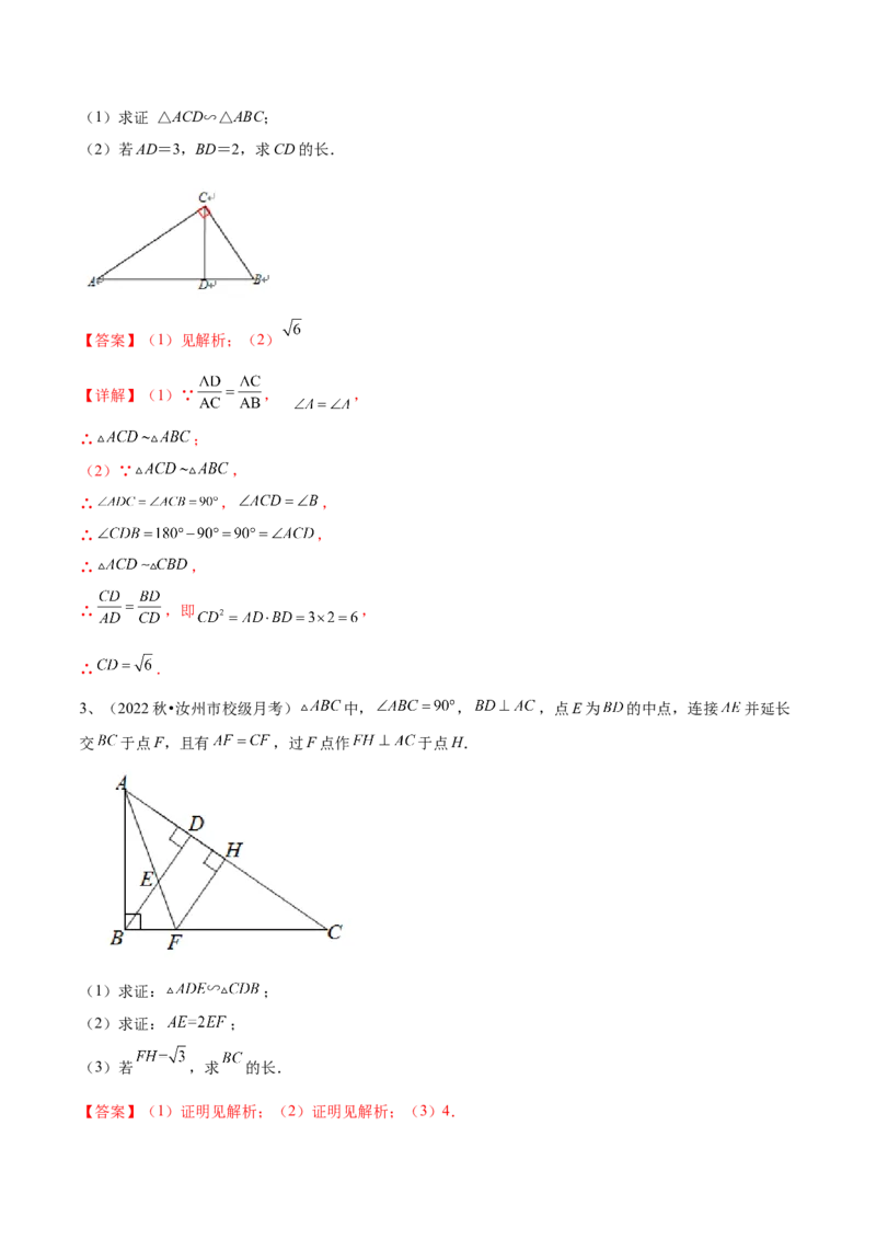专题10相似三角形的经典模型（10大题型）（解析版）_初中数学人教版_9下-初中数学人教版_07专项讲练_2023-2024学年九年级数学全册重难点专题提升精讲精练（人教版）_九年级下册