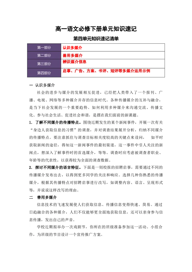 第四单元（知识清单）统编版必修下册）_高语_高中语文_必修下册_知识清单