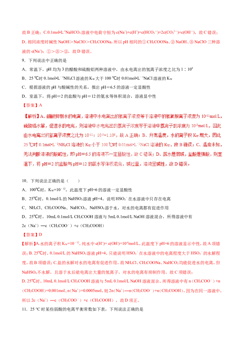 专题14描述类溶液中的离子平衡-2019年高考化学易错题汇总（解析版）_05高考化学_新高考复习资料_2022年新高考资料_2022年一轮复习各版本_1.高考化学2022年一轮复习通用版