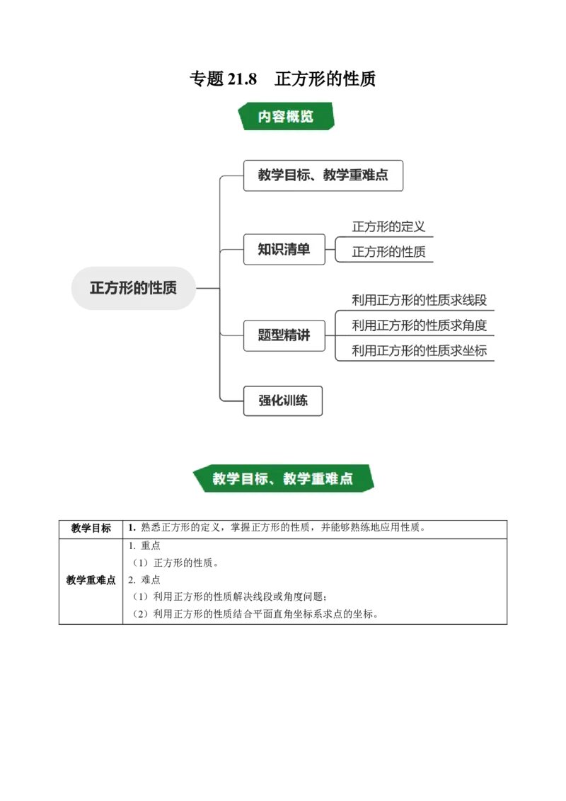 专题21.8正方形的性质（高效培优讲义）（试题版）_初中数学人教版_八年级数学下册_保存转存之后查看(1)_2026春季新版-持续更新中_第二套-知_08讲义练习