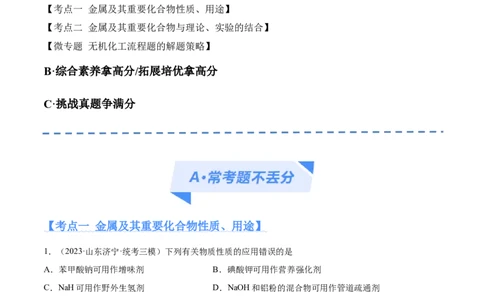 专题05金属及其重要化合物（分层练）（原卷版）_05高考化学_2024年新高考资料_2.2024二轮复习_高频考点2024年高考化学二轮复习高频考点追踪与预测（新高考专用）
