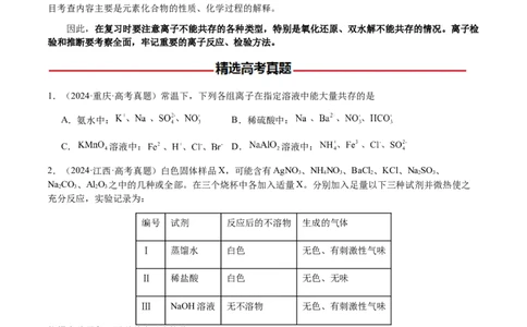 专题03离子共存、离子检验和推断（原卷版）-备战2025年高考化学二轮&middot;突破提升专题复习讲义（新高考通用）_05高考化学_2025年新高考资料_二轮复习_01高考语文等多个文件