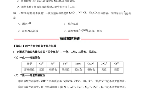 专题03离子共存、离子检验和推断（原卷版）-备战2025年高考化学二轮&middot;突破提升专题复习讲义（新高考通用）_05高考化学_2025年新高考资料_二轮复习_01高考语文等多个文件