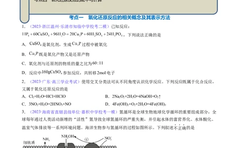 专题08氧化还原反应-2024年高考化学一轮复习基础考点必刷好题（新教材新高考）（原卷版）_05高考化学_2024年新高考资料_1.2024一轮复习