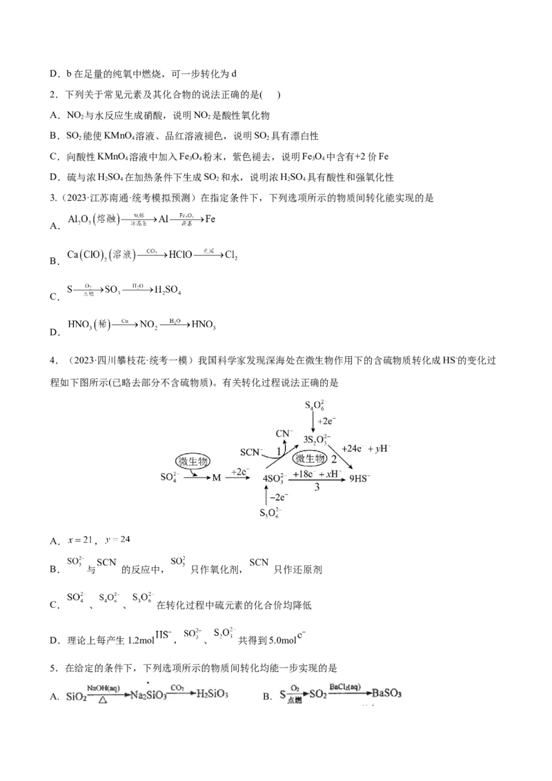专题06非金属及其重要化合物（分层练）（原卷版）_05高考化学_新高考复习资料_2024年新高考资料_二轮复习资料_分层练