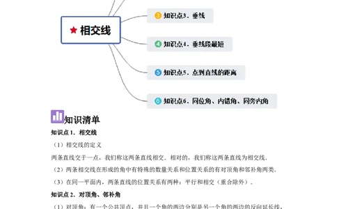 第01讲相交线（6个知识点+6种题型+强化训练）（学生版）_初中数学_七年级数学下册（人教版）_常见题型通关讲解练-V3