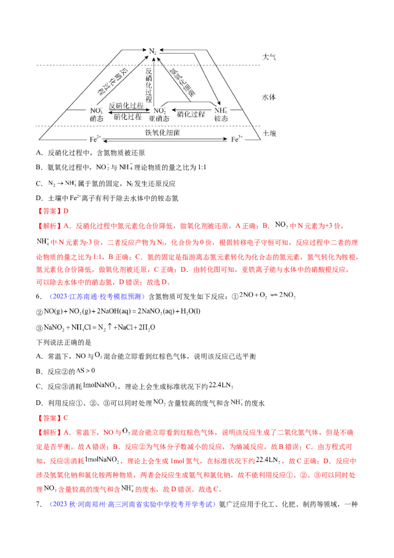 专题17氮及其化合物-2024年高考化学一轮复习基础考点必刷好题（新教材新高考）（解析版）_05高考化学_2024年新高考资料_1.2024一轮复习