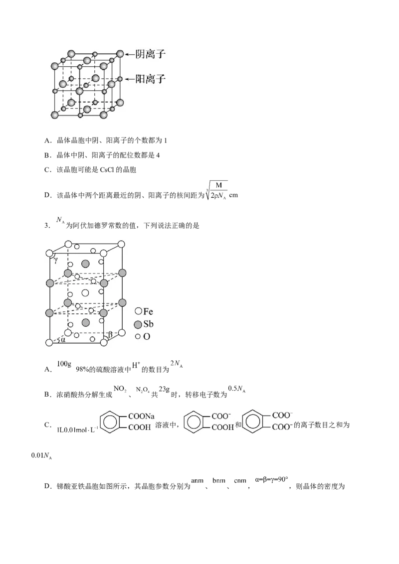 专题16物质结构与性质综合题（测）-2023年高考化学二轮复习讲练测（新高考专用）（原卷版）_05高考化学_新高考复习资料_2023年新高考资料_二轮复习