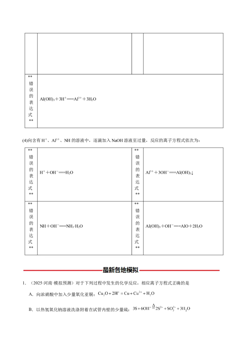 专题02离子反应方程式的正误判断（解析版）-备战2025年高考化学二轮&middot;突破提升专题复习讲义（新高考通用）_05高考化学_2025年新高考资料_二轮复习_01高考语文等多个文件