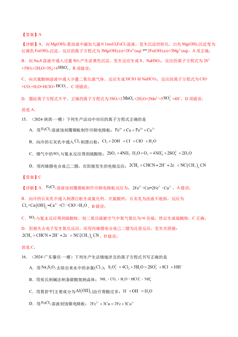 专题02离子反应方程式的正误判断（解析版）-备战2025年高考化学二轮&middot;突破提升专题复习讲义（新高考通用）_05高考化学_2025年新高考资料_二轮复习_01高考语文等多个文件