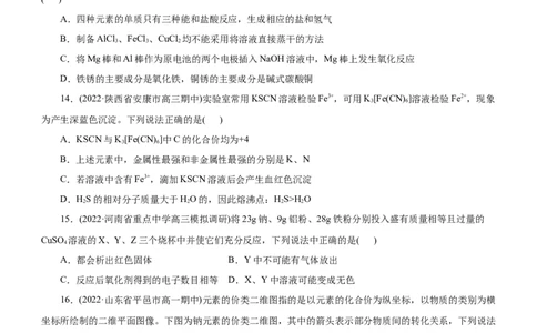 专题06金属及其化合物（测）（原卷版）_05高考化学_通用版（老高考）复习资料_2023年复习资料_二轮复习_2023年高考化学二轮复习讲练测（全国通用）
