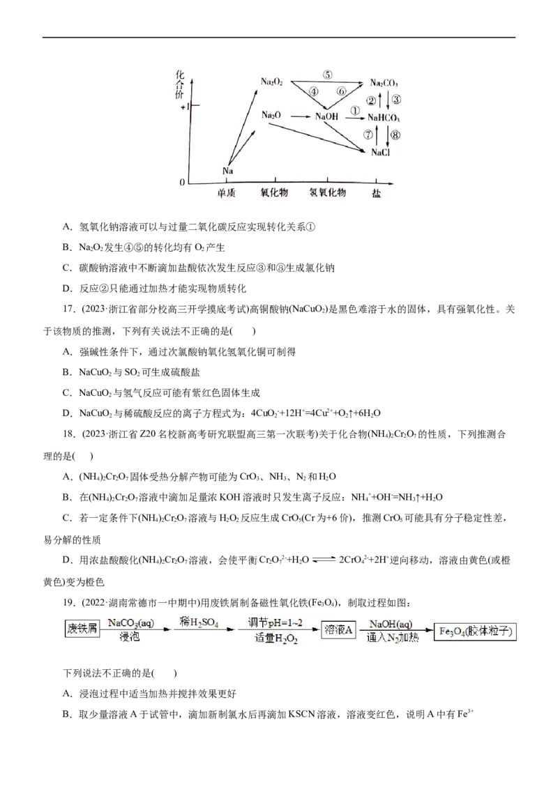 专题06金属及其化合物（测）（原卷版）_05高考化学_通用版（老高考）复习资料_2023年复习资料_二轮复习_2023年高考化学二轮复习讲练测（全国通用）