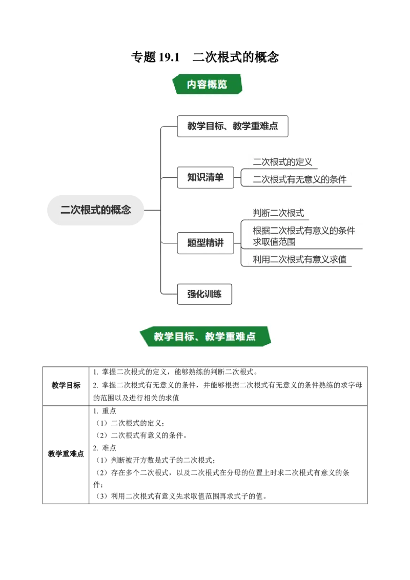 专题19.1二次根式的概念（高效培优讲义）（试题版）_初中数学人教版_八年级数学下册_保存转存之后查看(1)_2026春季新版-持续更新中_第二套-知_08讲义练习