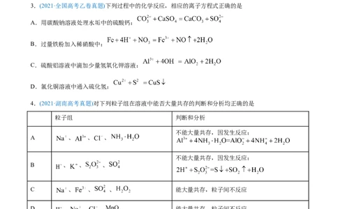 专题03离子反应-2021年高考化学真题与模拟题分类训练（学生版）_05高考化学_新高考复习资料_2023年新高考资料_一轮复习_2023年新高考大一轮复习讲义