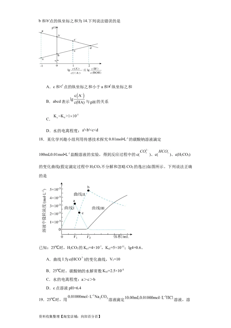 专项训练水的电离程度大小比较（原卷版）_05高考化学_新高考复习资料_2024年新高考资料_一轮复习资料_2024届高三化学一轮复习&mdash;专项训练