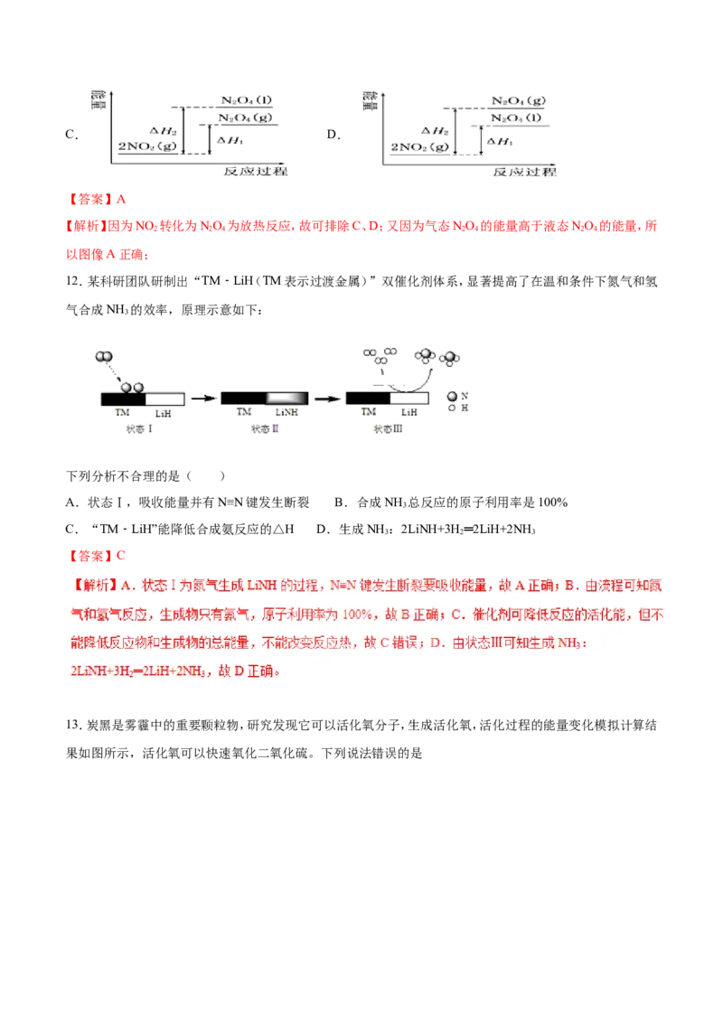 专题12反应热热化学方程式-2019年高考化学易错题汇总（解析版）_05高考化学_新高考复习资料_2022年新高考资料_2022年一轮复习各版本_1.高考化学2022年一轮复习通用版