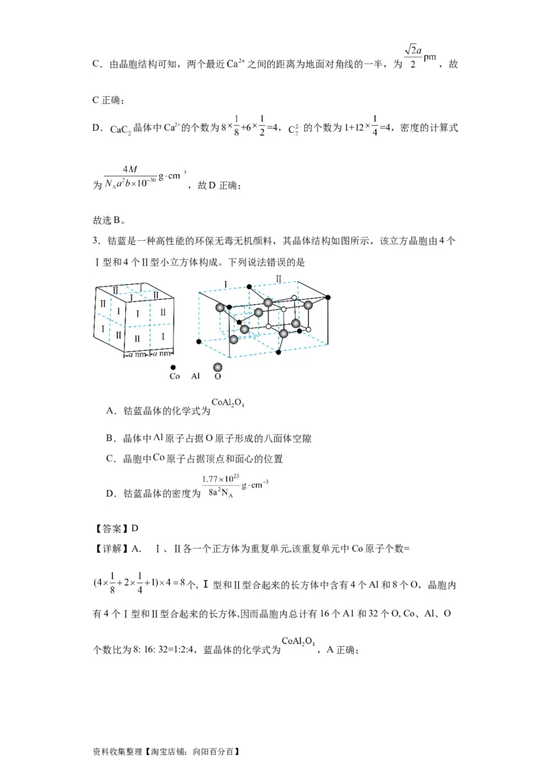 专项训练晶胞正八面体空隙的计算（解析版）_05高考化学_新高考复习资料_2024年新高考资料_一轮复习资料_2024届高三化学一轮复习&mdash;专项训练