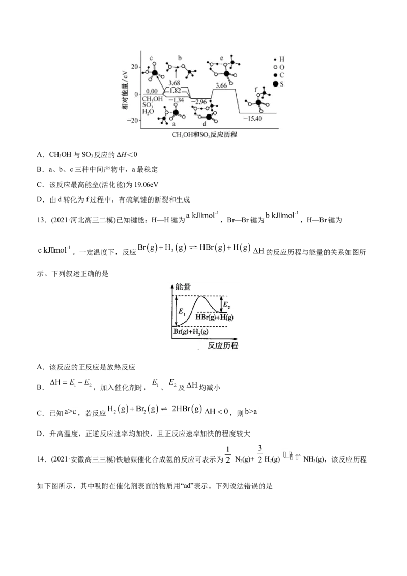 专题07化学反应中的能量变化-2021年高考化学真题与模拟题分类训练（学生版）_05高考化学_新高考复习资料_2023年新高考资料_一轮复习_2023年新高考大一轮复习讲义
