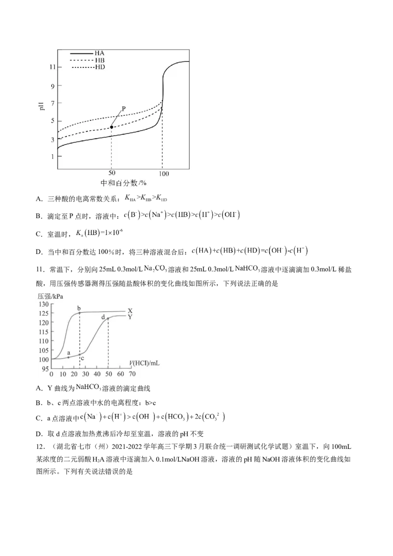 专项09水溶液中的离子平衡-2023届高考化学二轮复习知识清单与专项练习（新高考专用）（原卷版）_05高考化学_新高考复习资料_2023年新高考资料_二轮复习_选择题