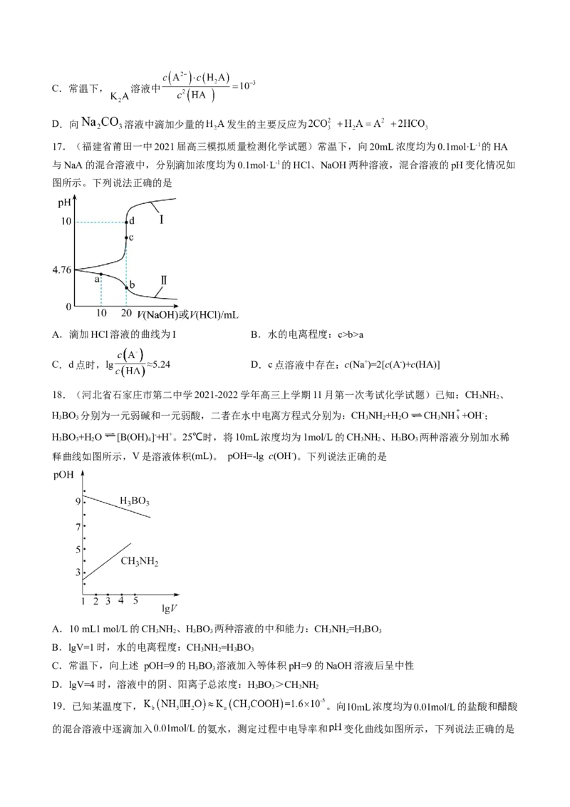 专项09水溶液中的离子平衡-2023届高考化学二轮复习知识清单与专项练习（新高考专用）（原卷版）_05高考化学_新高考复习资料_2023年新高考资料_二轮复习_选择题