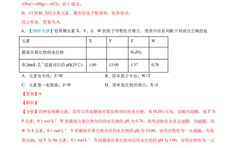 专题06物质结构元素周期律-2020年高考化学真题与模拟题分类训练（教师版含解析）_05高考化学_新高考复习资料_2022年新高考资料_2022年一轮复习各版本