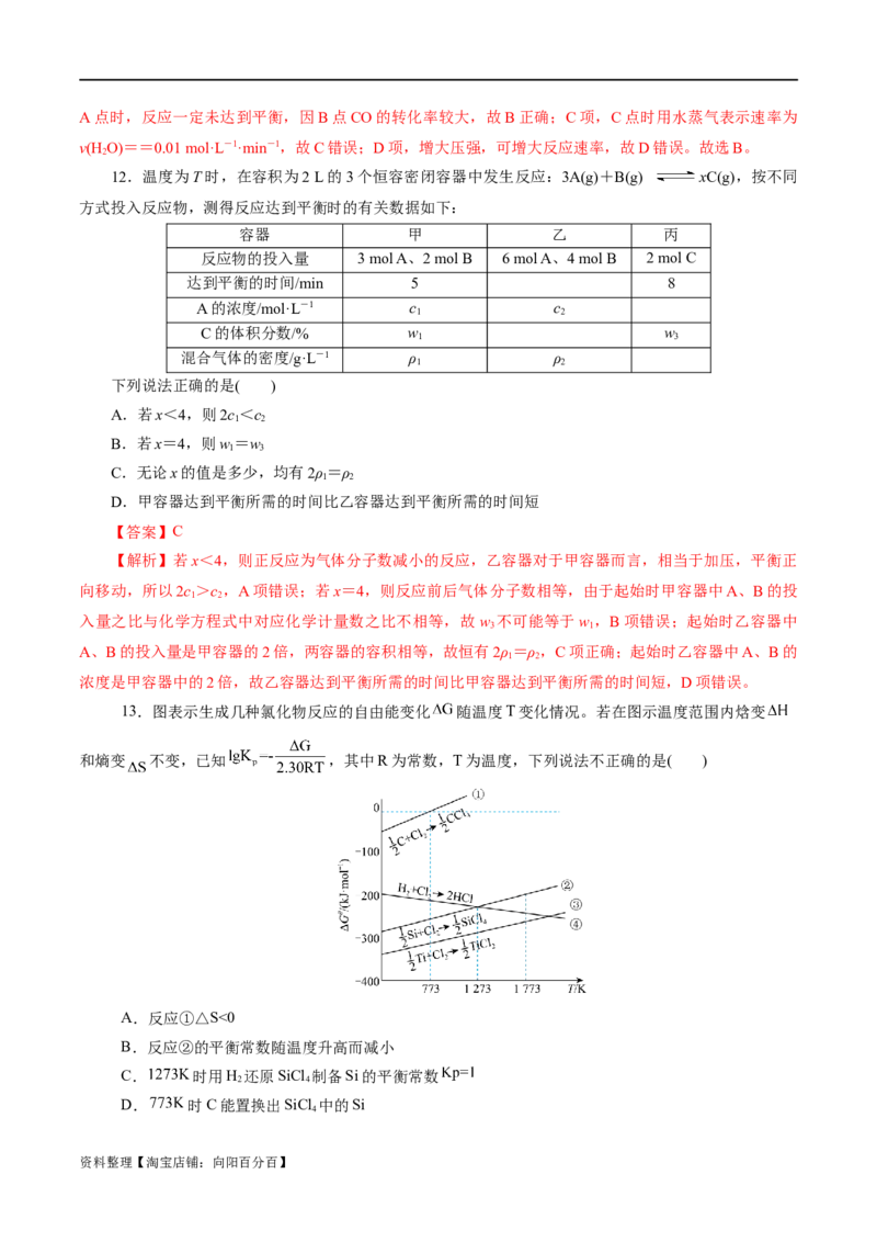 专题07化学反应速率与化学平衡(练习)(解析版)_05高考化学_新高考复习资料_2024年新高考资料_二轮复习资料_2024年高考化学二轮复习讲练测（新教材新高考）_配套练习（原卷版+解析版）