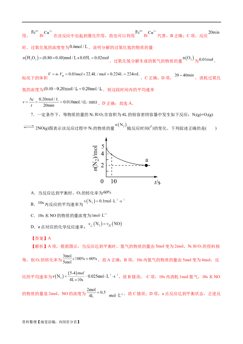 专题07化学反应速率与化学平衡(练习)(解析版)_05高考化学_新高考复习资料_2024年新高考资料_二轮复习资料_2024年高考化学二轮复习讲练测（新教材新高考）_配套练习（原卷版+解析版）