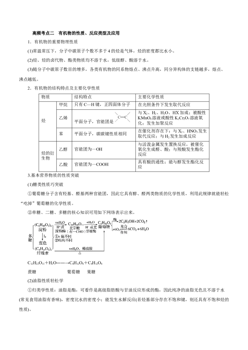 专题10常见有机化合物（讲）-2023年高考化学二轮复习讲练测（新高考专用）（解析版）_05高考化学_新高考复习资料_2023年新高考资料_二轮复习