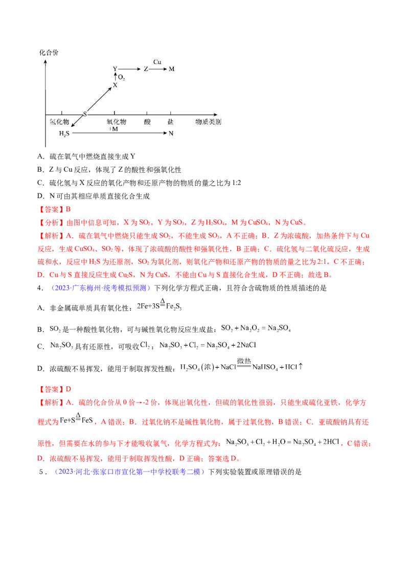 专题16硫及其化合物-2024年高考化学一轮复习基础考点必刷好题（新教材新高考）（解析版）_05高考化学_2024年新高考资料_1.2024一轮复习