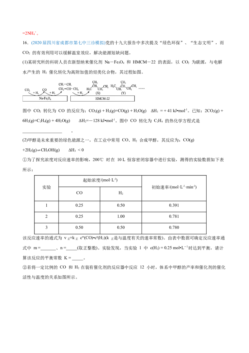 专题14化学反应原理综合-2020年高考化学真题与模拟题分类训练（教师版含解析）_05高考化学_新高考复习资料_2022年新高考资料_2022年一轮复习各版本