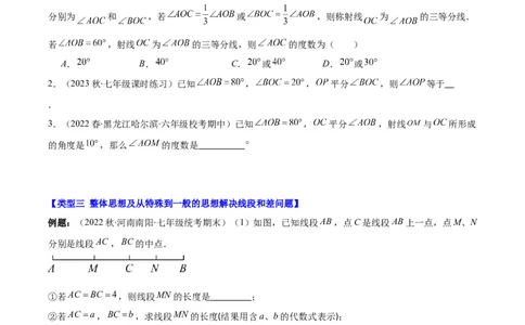 专题22思想方法专题：线段与角计算中的思想方法之四大类型（原卷版）_初中数学人教版_7上-初中数学人教版_7上-初中数学人教版（旧版）赠送_07专项讲练