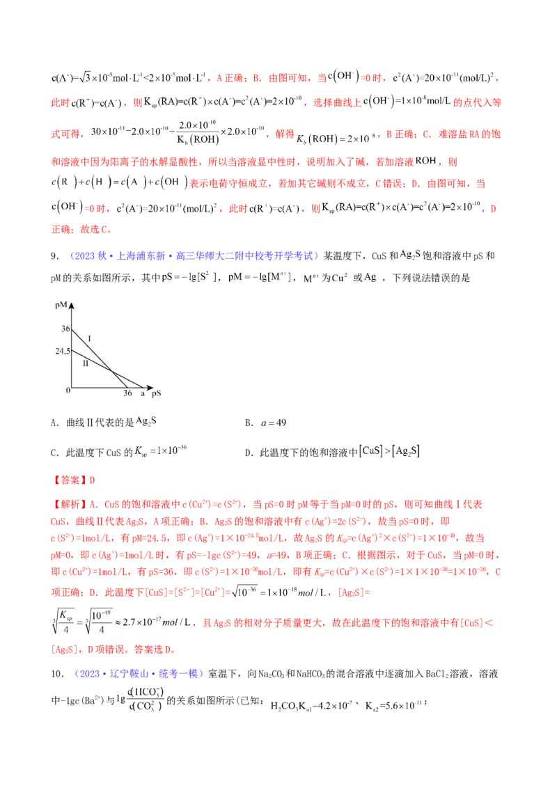 专题32难溶电解质的溶解平衡-2024年高考化学一轮复习基础考点必刷好题（新教材新高考）（解析版）_05高考化学_2024年新高考资料_1.2024一轮复习