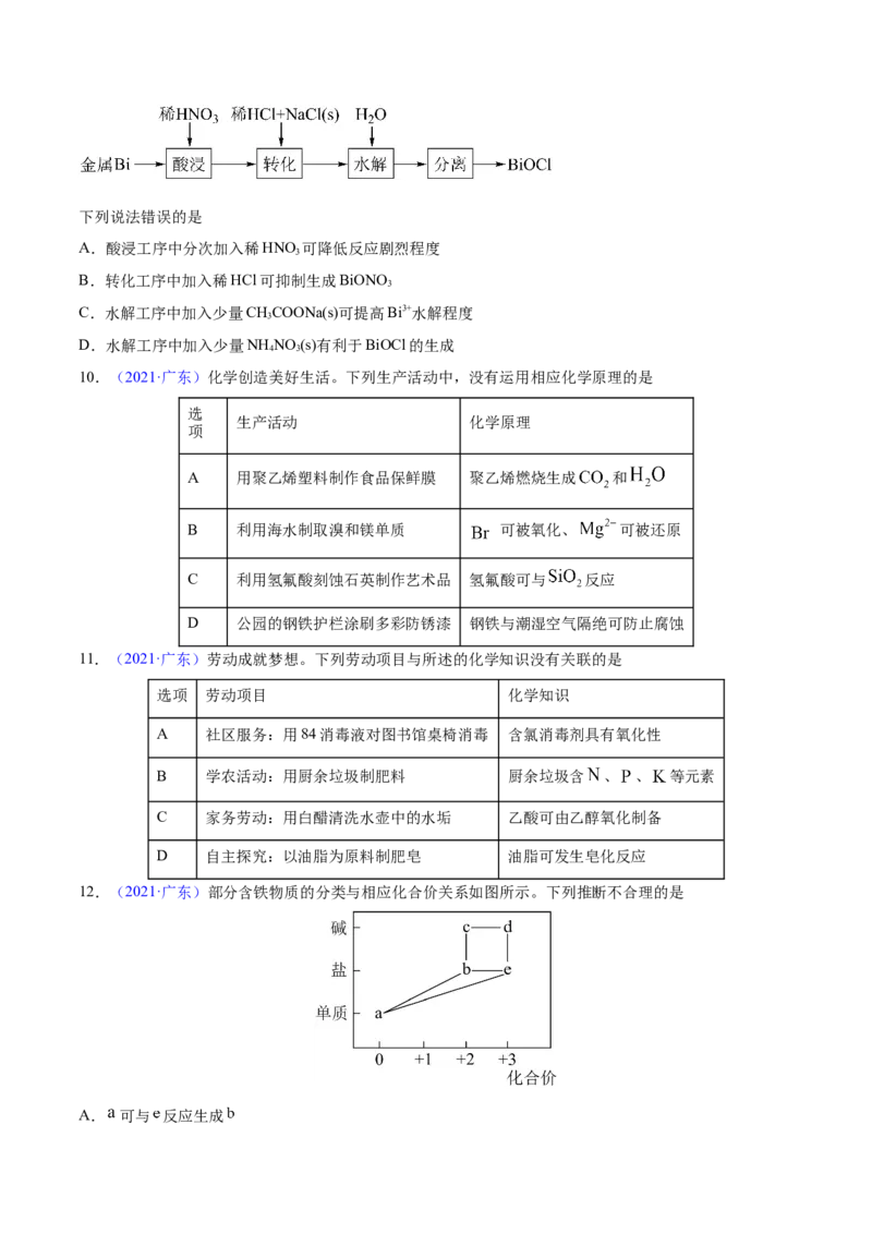 专题05元素及其化合物&mdash;&mdash;三年（2020-2022）高考真题化学分项汇编（新高考专用）（原卷版）_05高考化学_新高考复习资料_2023年新高考资料_专项复习