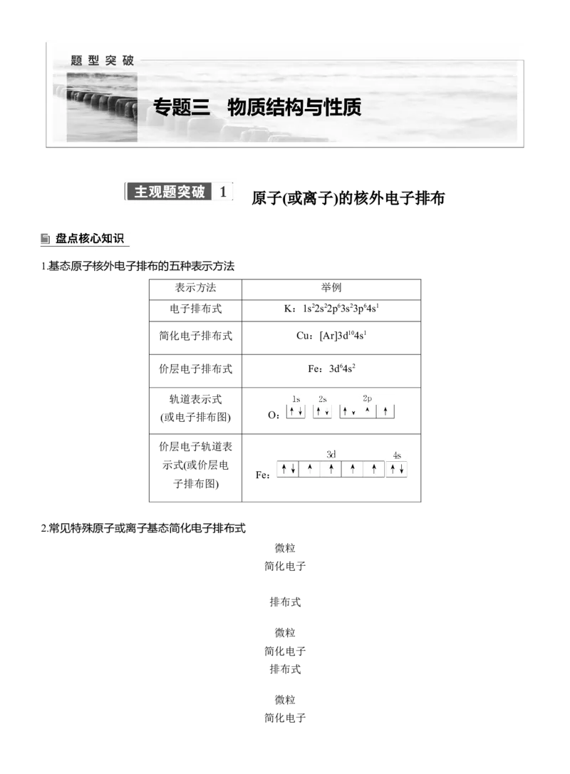 专题三　主观题突破1　原子(或离子)的核外电子排布淘宝店：红太阳资料库_05高考化学_2025年新高考资料_二轮复习_2025年高考化学大二轮_2025化学二轮复习_专题三　物质结构与性质