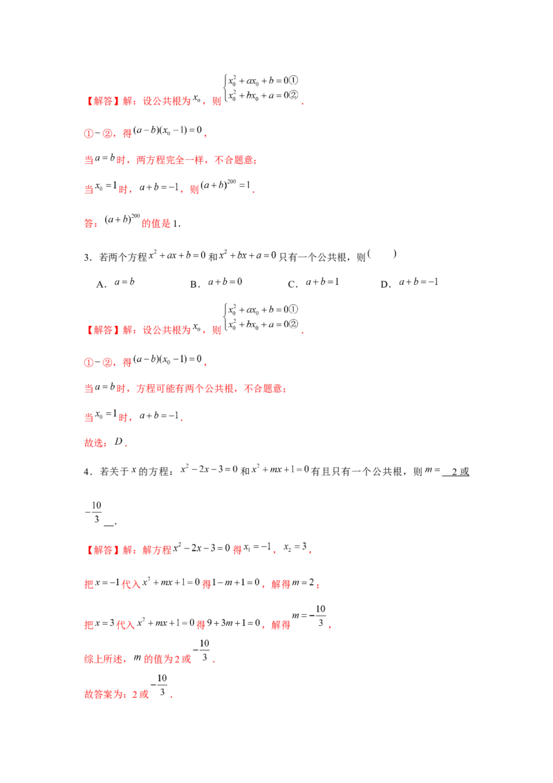 专题21.1一元二次方程与公共根、整数根、整体代入（强化）（解析版）_初中数学人教版_9上-初中数学人教版_07专项讲练