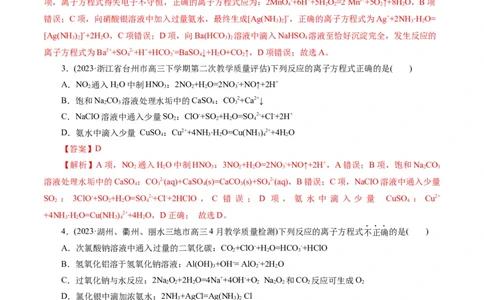 专题03离子反应(练习)(解析版)_05高考化学_2024年新高考资料_2.2024二轮复习_2024年高考化学二轮复习讲练测（新教材新高考）