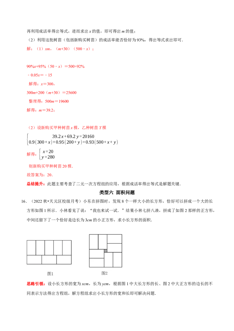 专题13二元一次方程组的实际应用问题分类集训（解析版）_初中数学人教版_7下-初中数学人教版_7下-初中数学人教版（旧版）赠送_07专项讲练