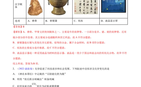 专题01STSE化学用语&mdash;&mdash;三年（2020-2022）高考真题化学分项汇编（新高考专用）（解析版）_05高考化学_新高考复习资料_2023年新高考资料_专项复习