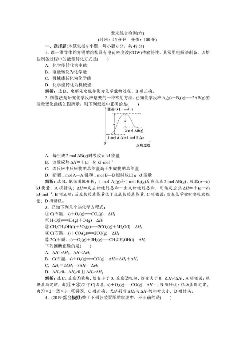 6章末综合检测(六)_05高考化学_新高考复习资料_2022年新高考资料_2022年一轮复习各版本_1.高考化学2022年一轮复习通用版_2022年高考化学一轮复习讲义（全国版）