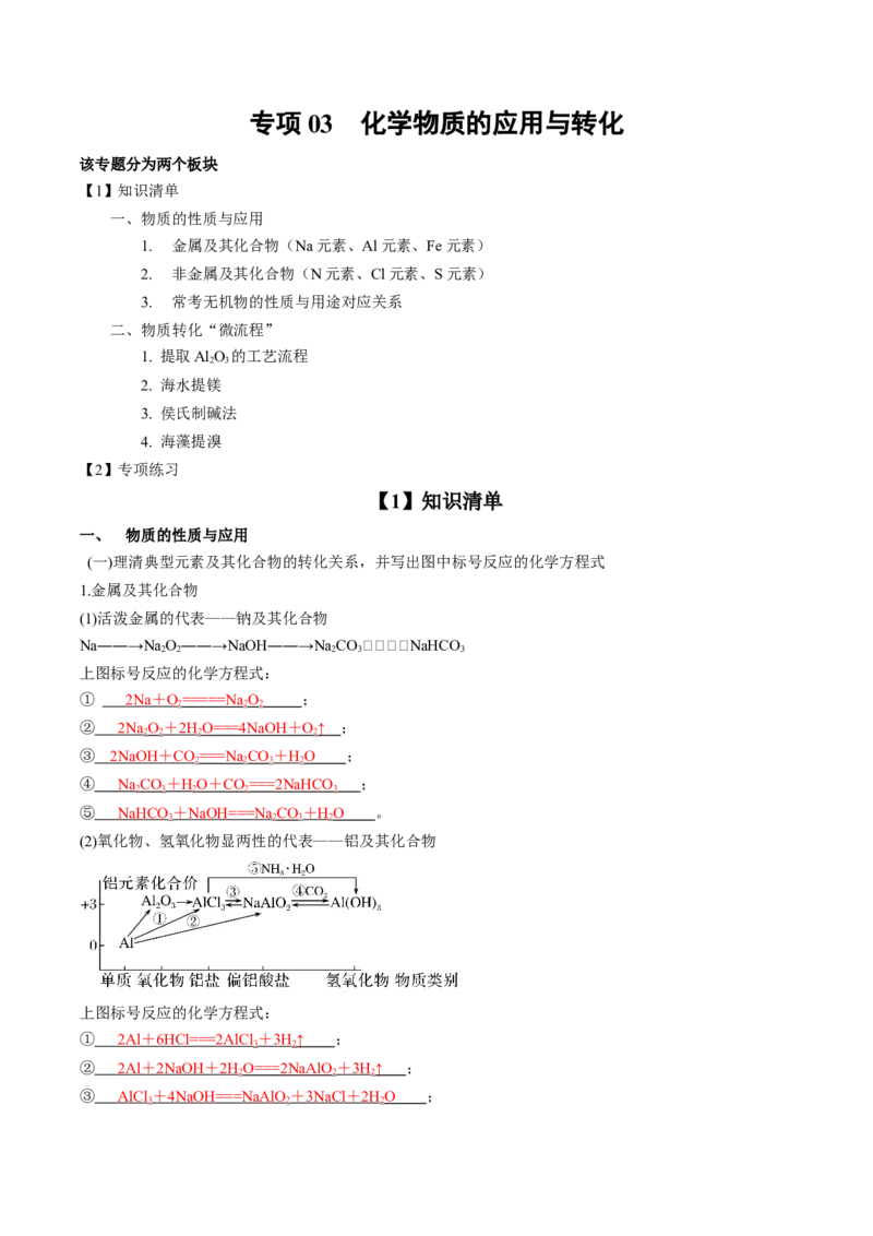 专项03化学物质的应用与转化-2023届高考化学二轮复习知识清单与专项练习（新高考专用）（解析版）_05高考化学_新高考复习资料_2023年新高考资料_二轮复习_选择题