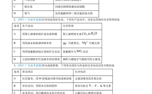 专题05元素及其化合物-2021年高考化学真题与模拟题分类训练（学生版）_05高考化学_新高考复习资料_2023年新高考资料_一轮复习_2023年新高考大一轮复习讲义